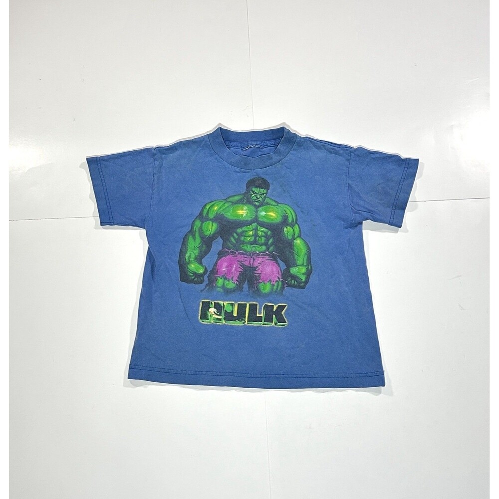 Vintage Y2K Incredible Hulk Movie Promo T-Shirt Blue Medium Youth Kids Size S-M